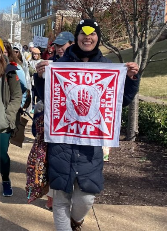 CCAN organizer Ting Waymouth protests the Mountain Valley Pipeline